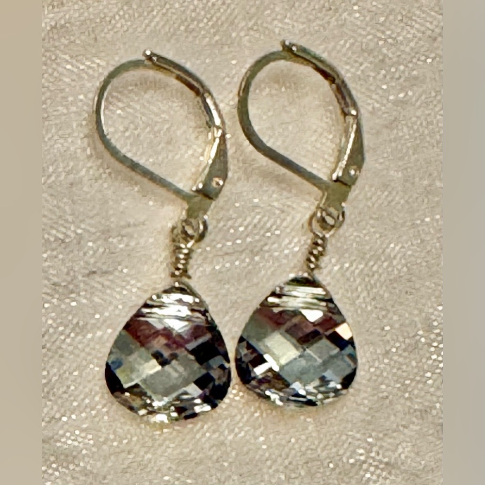 Earrings - sterling silver leverback dangle mirror-back faceted - Picture 5 of 8
